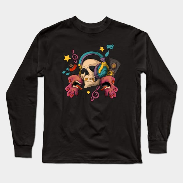 Graffiti Skull Music Long Sleeve T-Shirt by Trendy Black Sheep